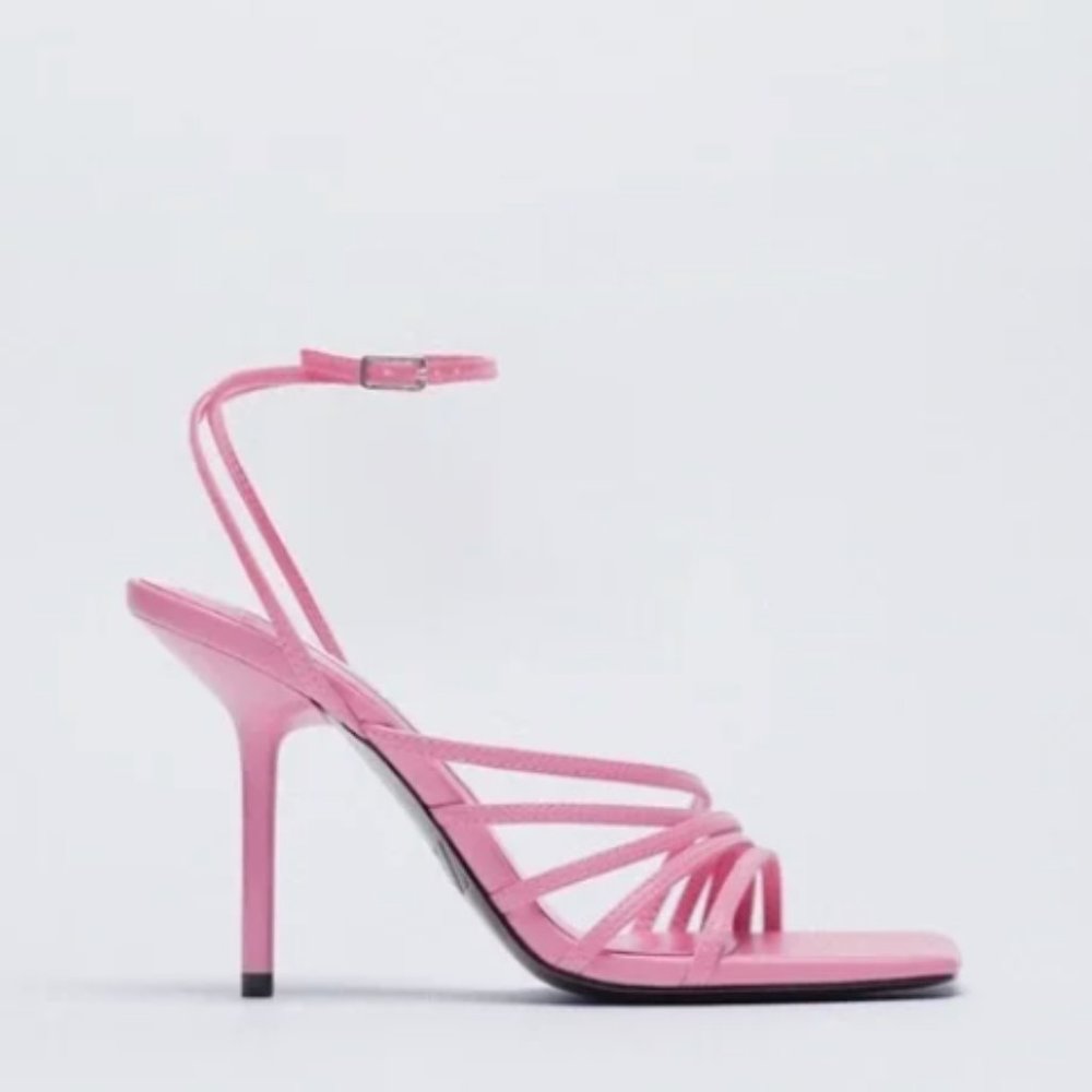 Zara Strappy Square Toe Heels 7.5